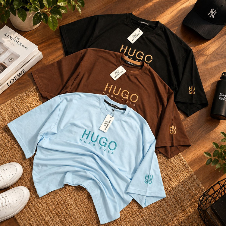 تیشرت باکسی پنبه دورس دونخ مدل HUGO boss